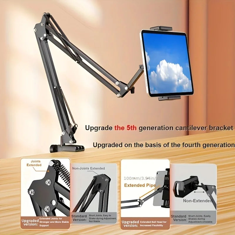 Adjustable Bed Tablet Holder Rotatable Long Arm Metal Desktop Tablet Bracket Mounts Clamp for 4.7-13" for iPad Mini Air Pro