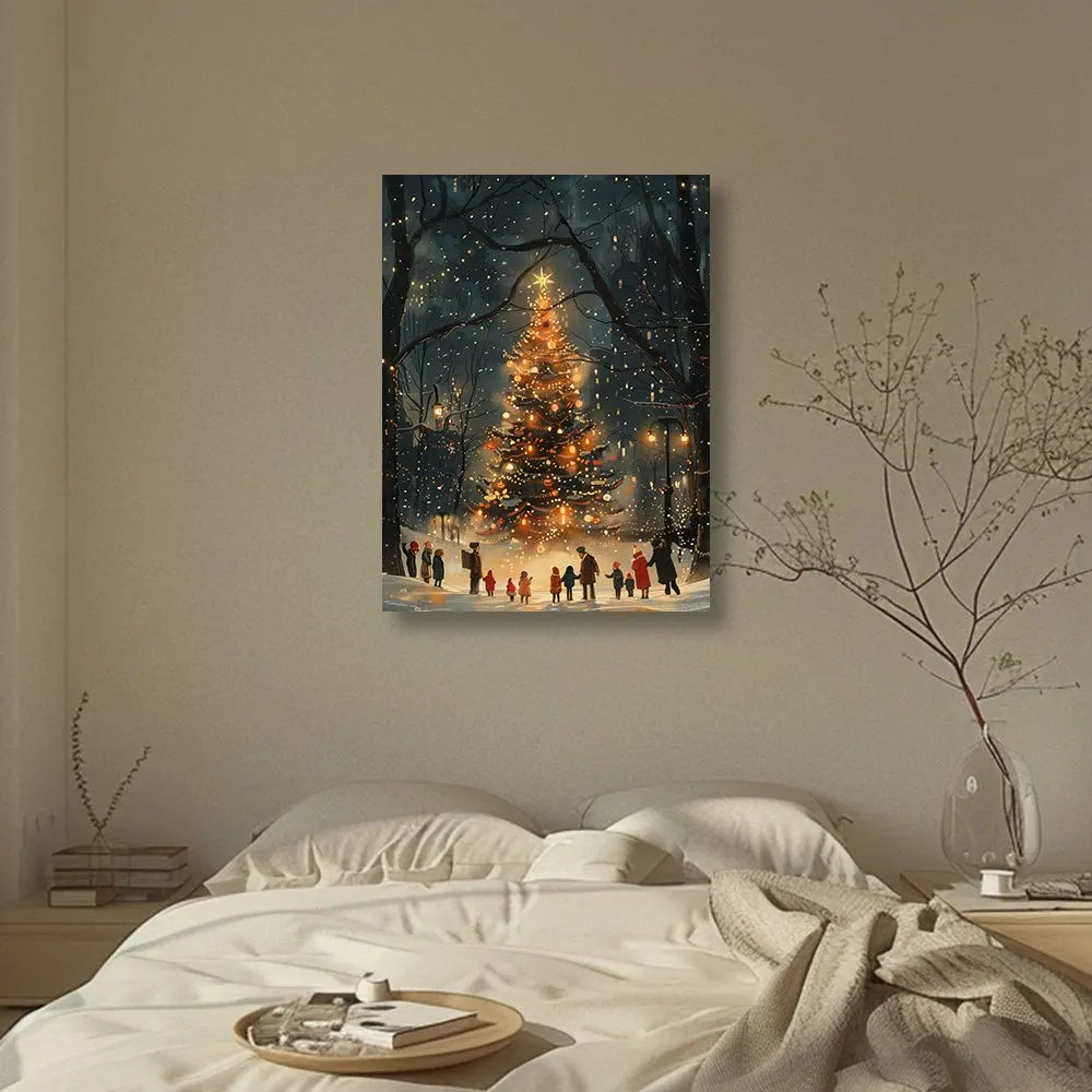 1PC New York Christmas Tree Canvas Painting 12x16 inches Modern Living Room and Bedroom Wall Decoration Framed Home Decoration