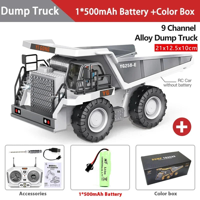 1:24 9CH RC Alloy Dump Truck Car Engineering Vehicle Forklift Heavy Excavator Remote Control Car Toys for Boys Children's Gifts