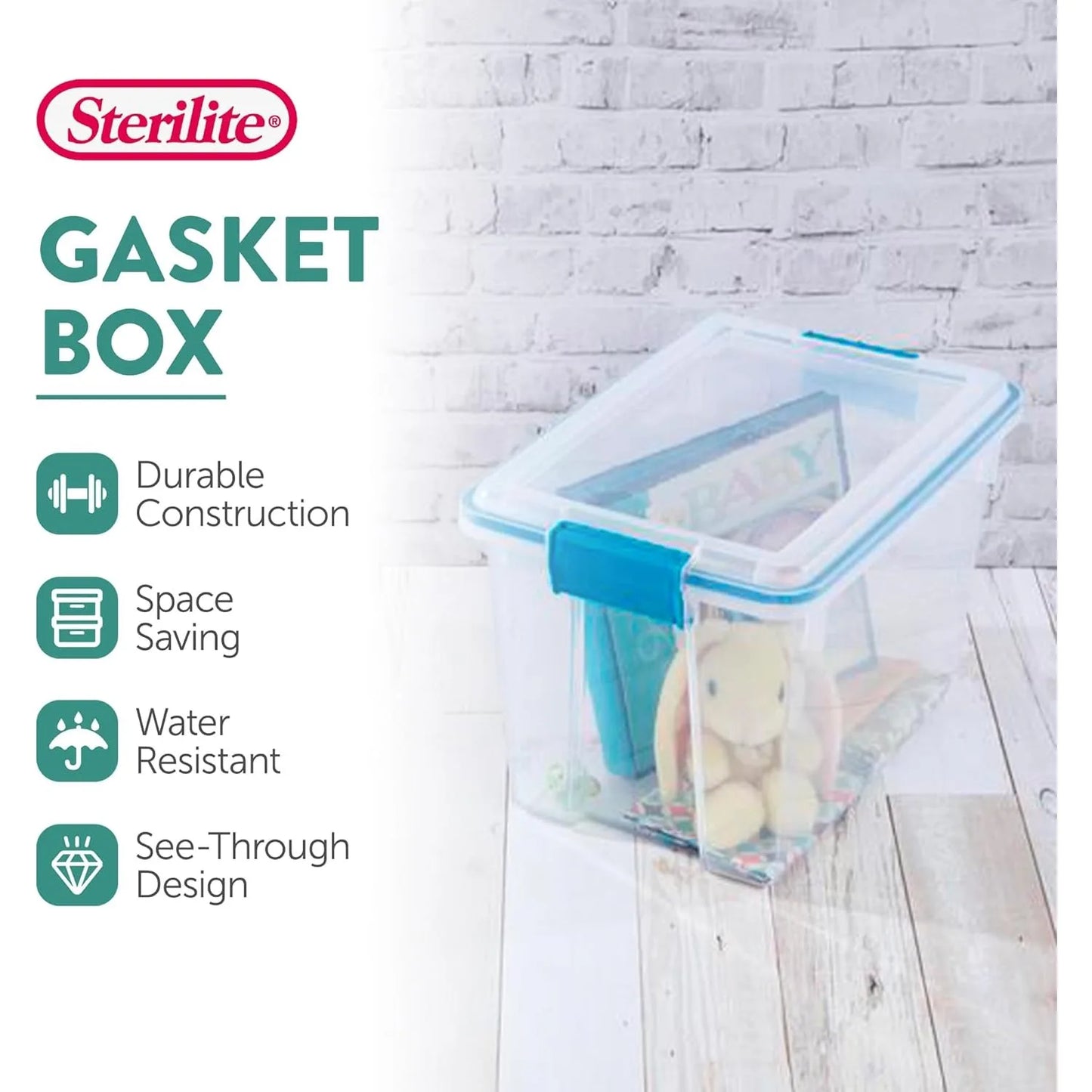 6 Pack Gasket Box, Stackable Storage Bin with Latching Lid, 20 Quart