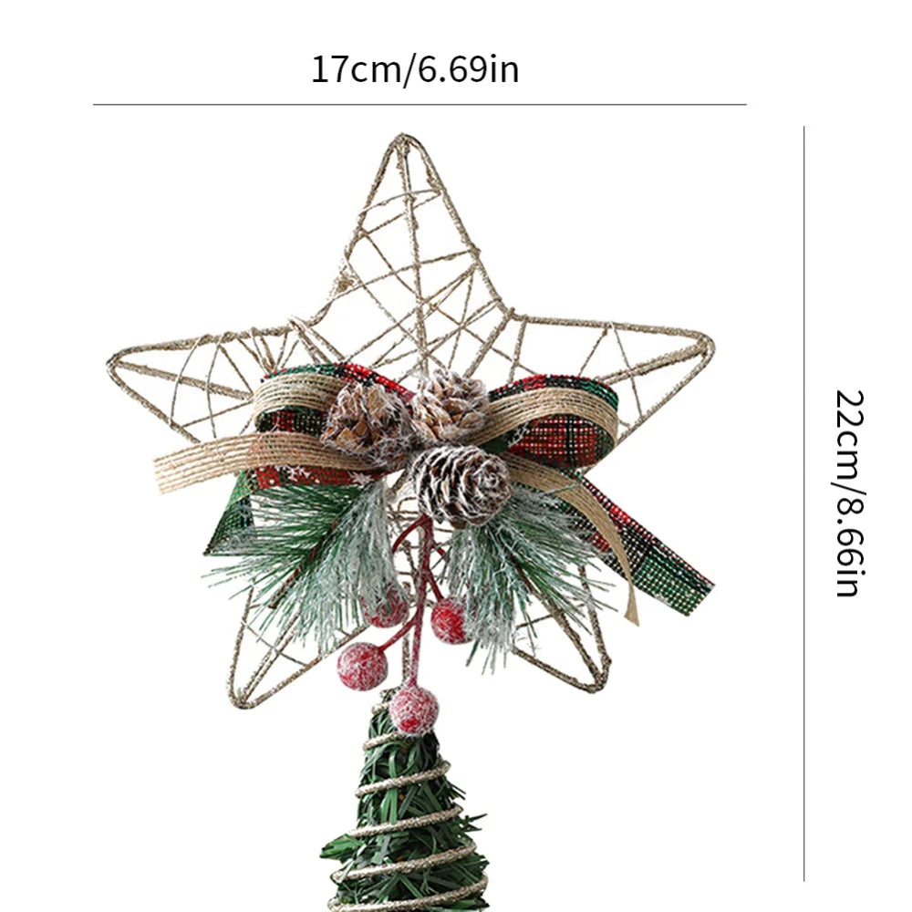 Christmas Tree Top Hat Alloy Hollow Out Star Christmas Tree Topper Pineapple Bow Decoration Tree Top