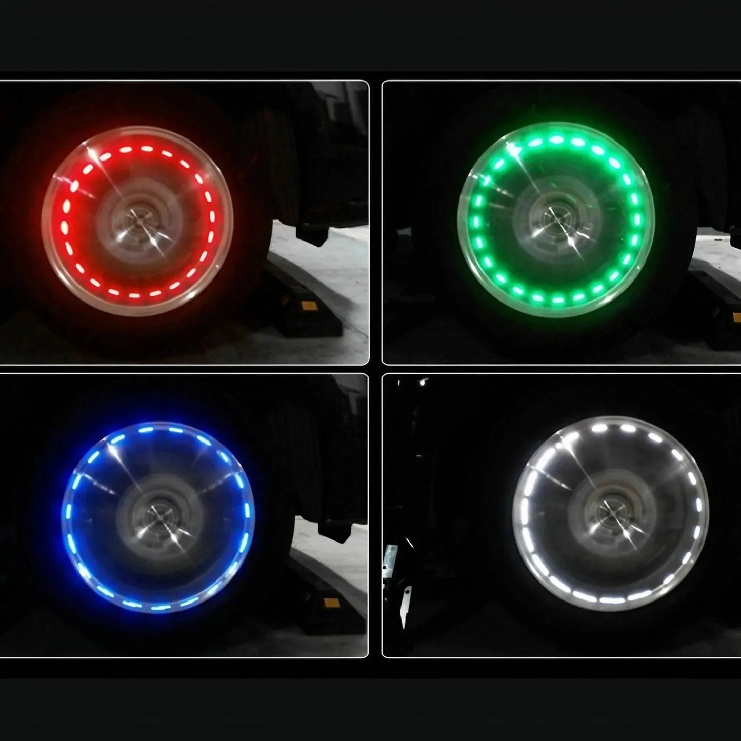 4 LED 13-Mode Waterproof Solar Flashing Wheel Lights, Colorful Auto Tire Rim LED Lamps for Car and Motorcycle