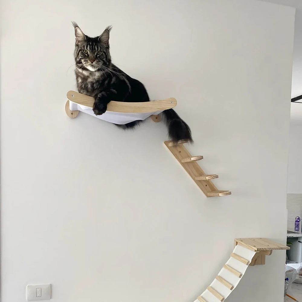 Cat Hammock and Stairway with Sisal Rope Wall Mounted Climbing Shelf Scratching Grinding Claws Toy for Kitten Cats Furniture