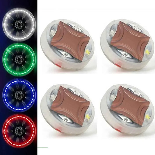 4 LED 13-Mode Waterproof Solar Flashing Wheel Lights, Colorful Auto Tire Rim LED Lamps for Car and Motorcycle