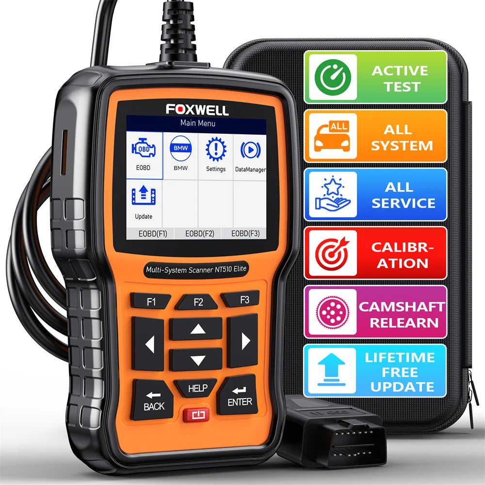 FOXWELL NT510 Elite OBD2 Scanner All System SAS DPF BRT Bi-Directional Test Auto Car Diagnostic Tool Free Update