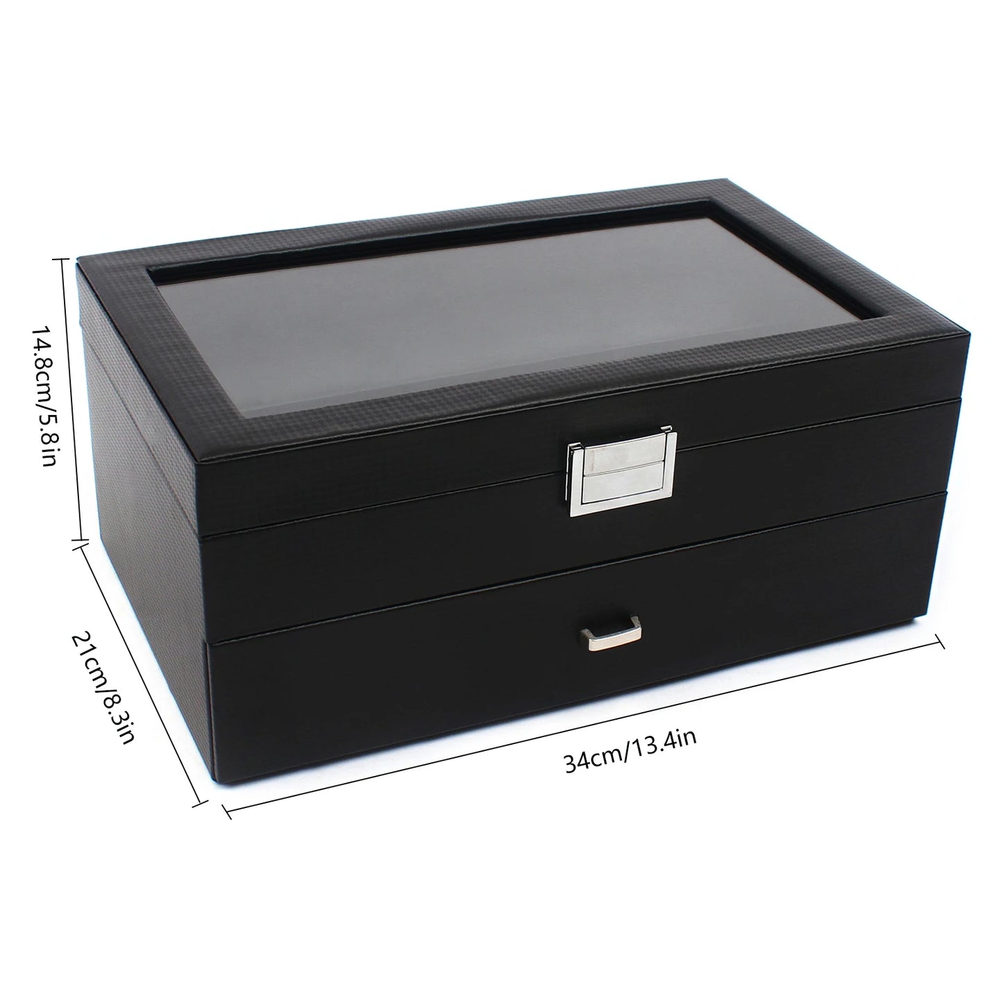 Watch Box 24 Mens Case Glass Top Black and Display Organizer Lockable