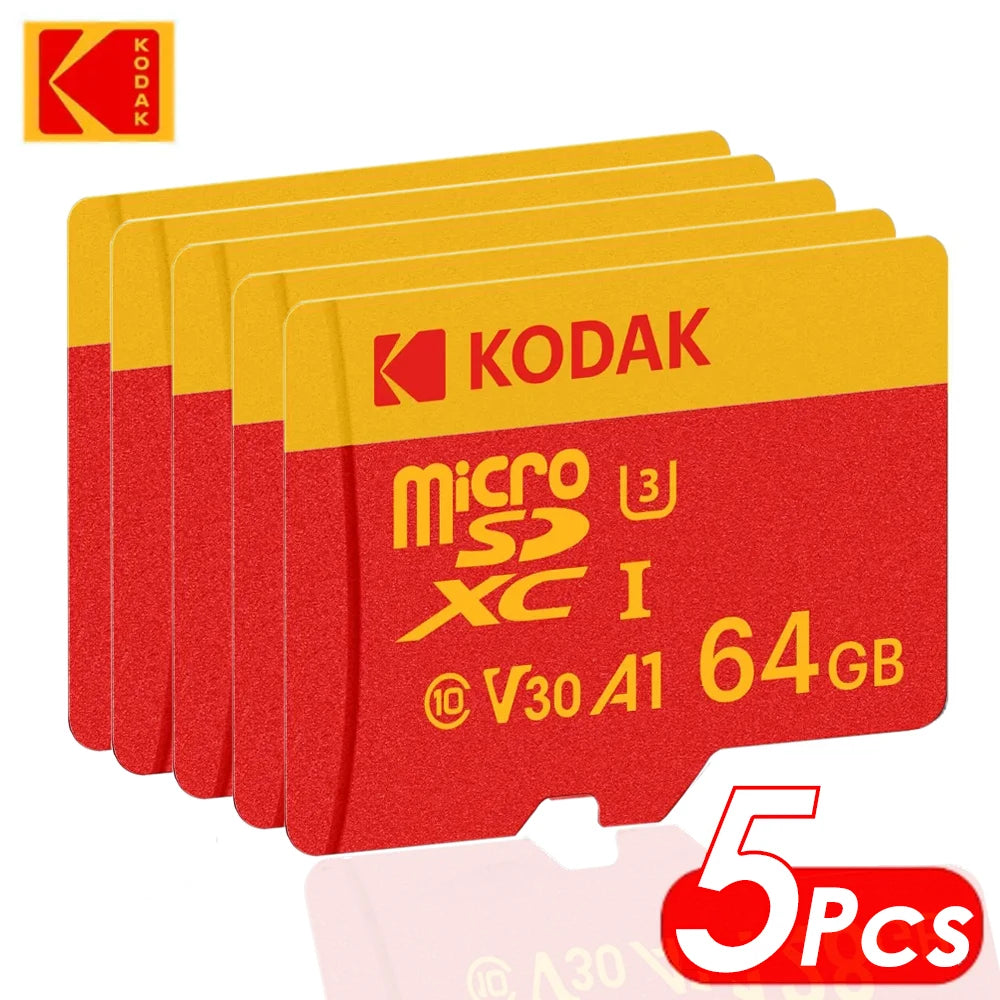 5Pcs KODAK MicroSD Card Memory Card Class10 U3 4K High Speed Flash Memory TF Flash Cards for Phone Tablet Camera Laptop