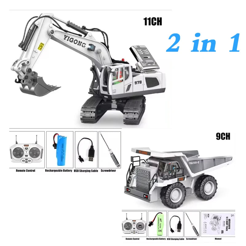 1: 20 Large Alloy Remote Control Excavator 11 Channel Crawler Excavator Children Boy Competition Engineering Vehicle Model Toy