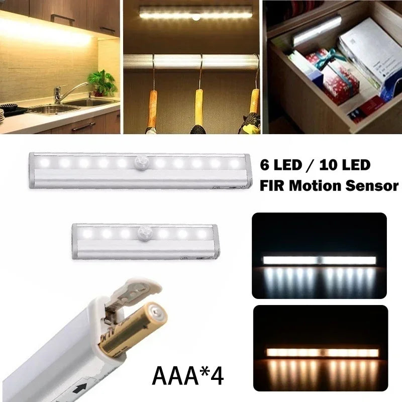 6/10 Wireless PIR Motion Sensor LED Wall Lamp Smart Automatic Light for Home Cabinet Staircase Wardrobe