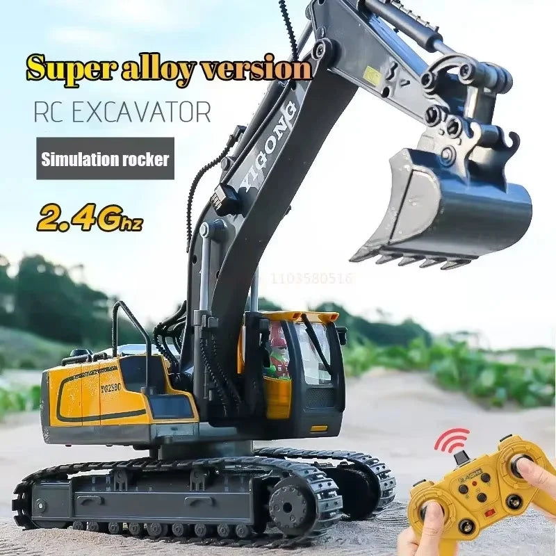 11 Channel RC Control Truck 1:20 Excavator Large Engineering  Toy Kids Simulation  Alloy Remote Control Excavator Toy Gift