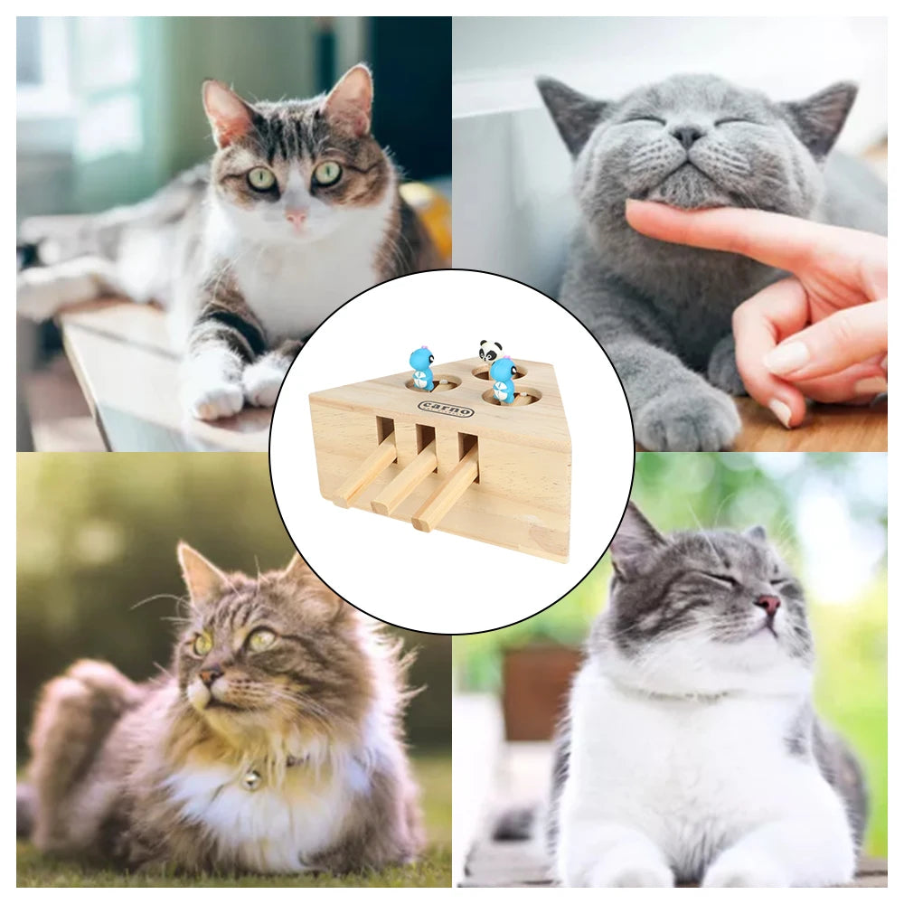 Pet Hit Hamster Interactive Puzzle Toys Wooden Cat Hunt Toy Catch Bite Cat Catching Mouse With 3/5-holed Mouse Holes