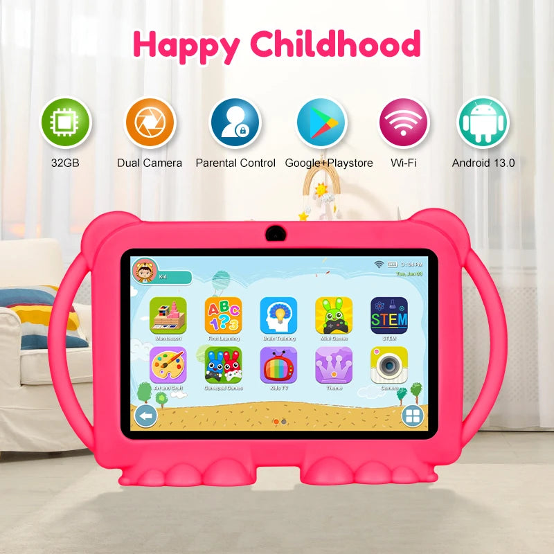 ATMPC Kids Tablet Android 11 7 inch Tablet 3GB RAM+32GB ROM with 2.4G WIFI , Eye Protection Screen Children's learning tablet