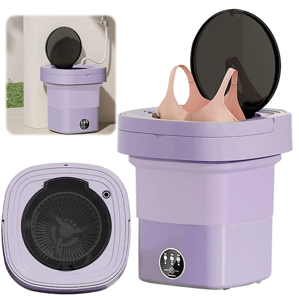 10L Small Folding Washing Machine Portable Dormitory Underwear Socks Mini Cleaning Machine Dehydratable Portable Laundry Bucket