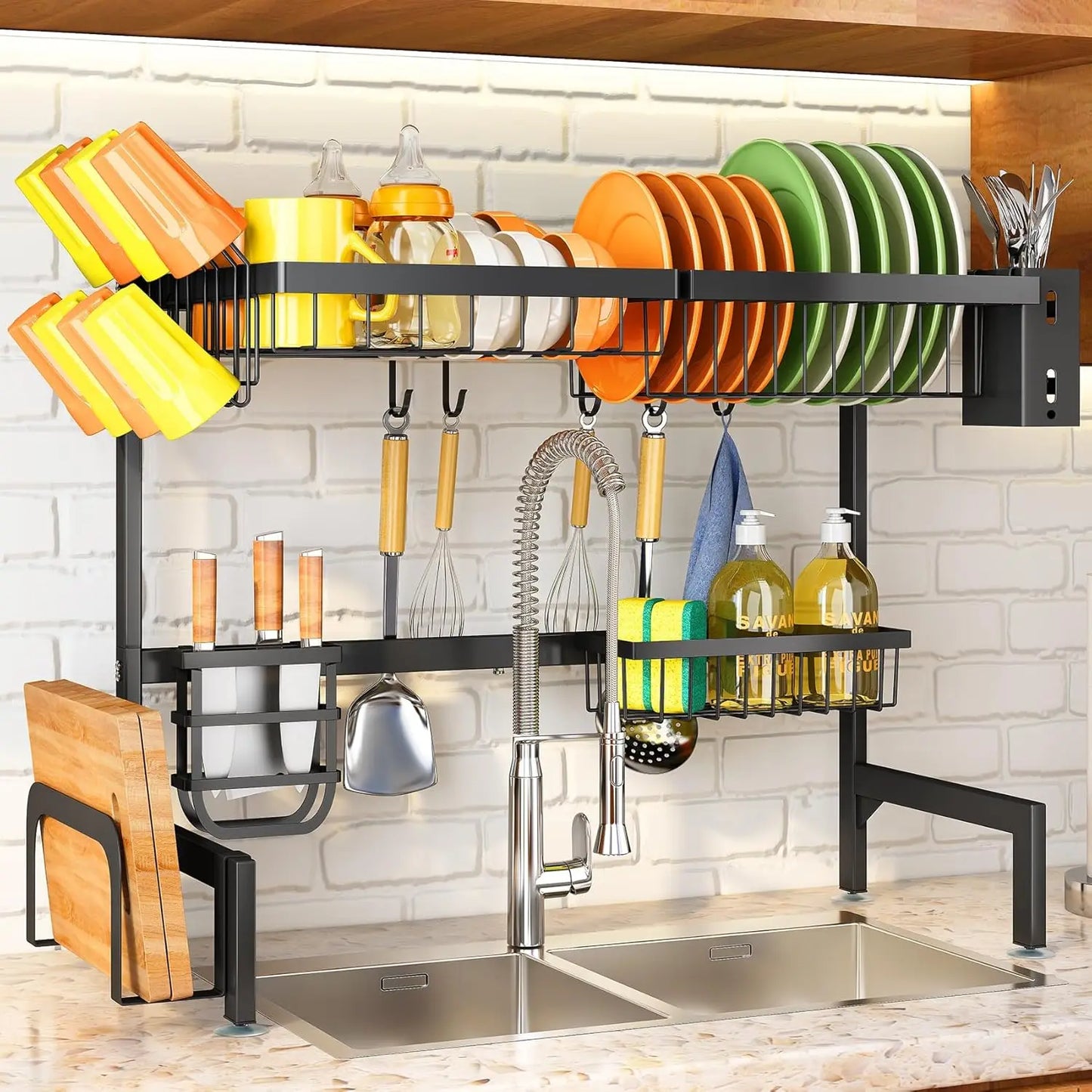 Over The Sink Dish Drying Rack, Adjustable (26.8" to 34.6") Large Dish Drainer Drying Rack for Kitchen Counter with Multiple