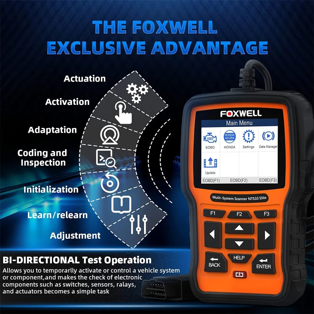 FOXWELL NT510 Elite OBD2 Scanner All System SAS DPF BRT Bi-Directional Test Auto Car Diagnostic Tool Free Update