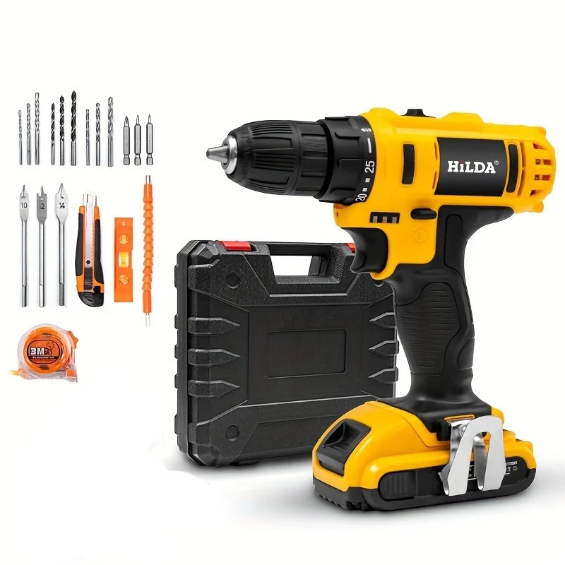 HILDA 21V Cordless Drill Electric Screwdriver  Wireless Power With Battery Driver Power Tools Yellow Drill