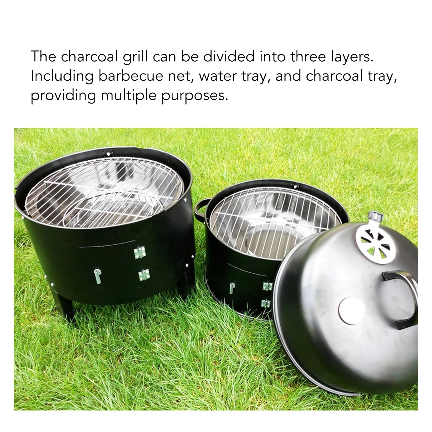 BBQ Smoker Vertical Charcoal Smoker 3 in 1 3 Layer Grill Barbecue Smoker BBQ Grill with Thermometer for Cooking Charcoal Smoker