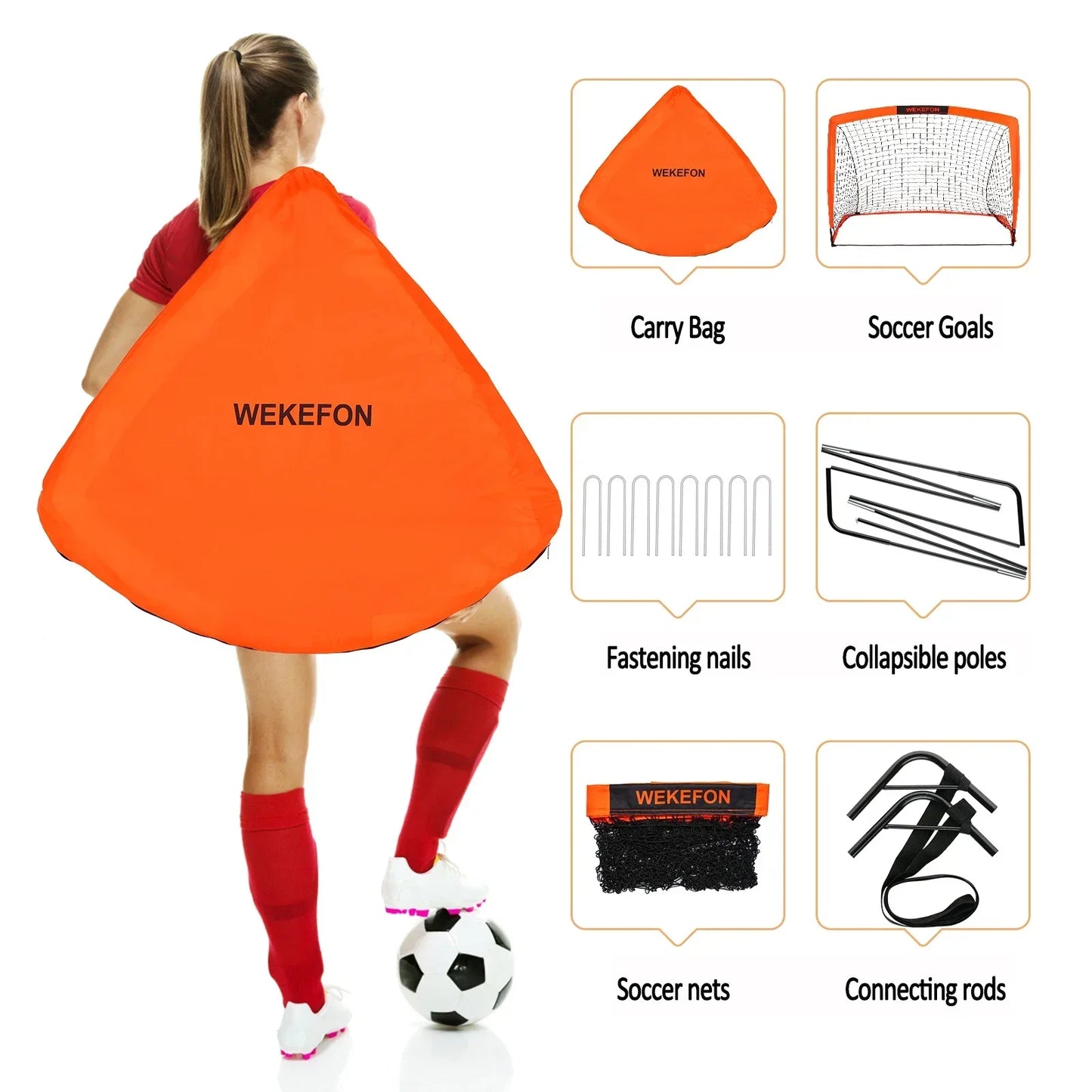 WEKEFON Soccer Goals Set of 2 - Size 3.6'x2.7' Portable Foldable Pop Up Soccer Net for Backyard Training Goal for Kids and Youth