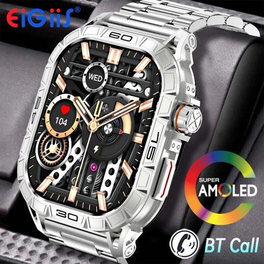 EIGIIS New Smart Watch ED Display 100+ Sport Mode With Compass IP68 Waterproof Bluetooth Call Heart Rate Blood Pressure Men K63