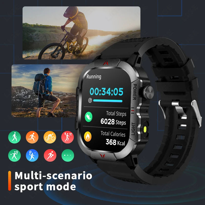 2024 New With Flashlight Smart Watch Men Outdoor Sports Blood Pressure Waterproof Watches Bluetooth Call Smartwatch For Android