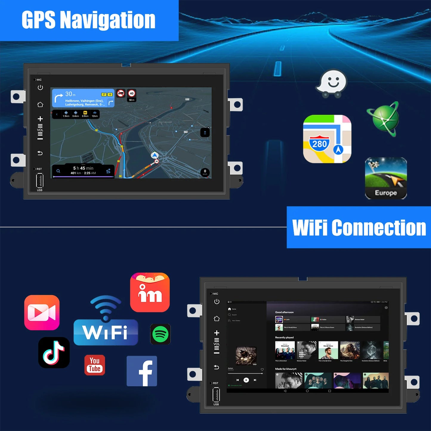 ESSGOO Wireless Carplay Android Auto For Ford F150 250 E350 Mustang 8" Android 13 2+64G Car Stereo GPS WIFI RDS BT FM EQ USB SWC