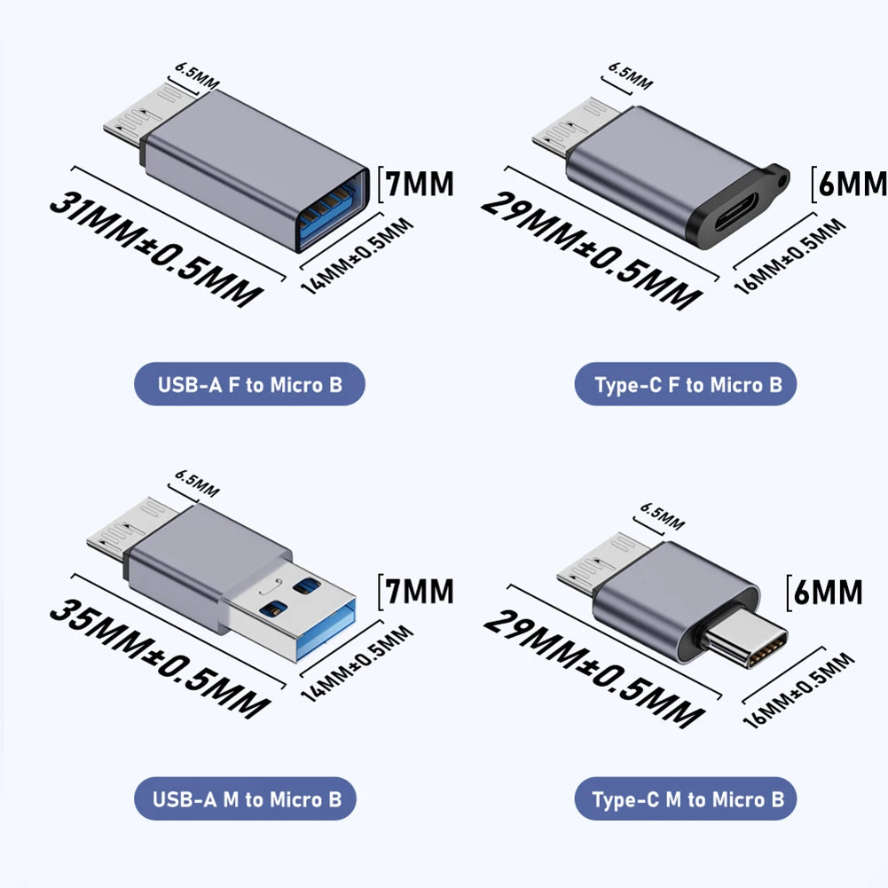 2/1PCS USB Type-C To Micro B HDD Adapter USB3.1 Gen2 10Gbps High-speed Data Transfer Converter for Hard Drive Cable Mobile Phone