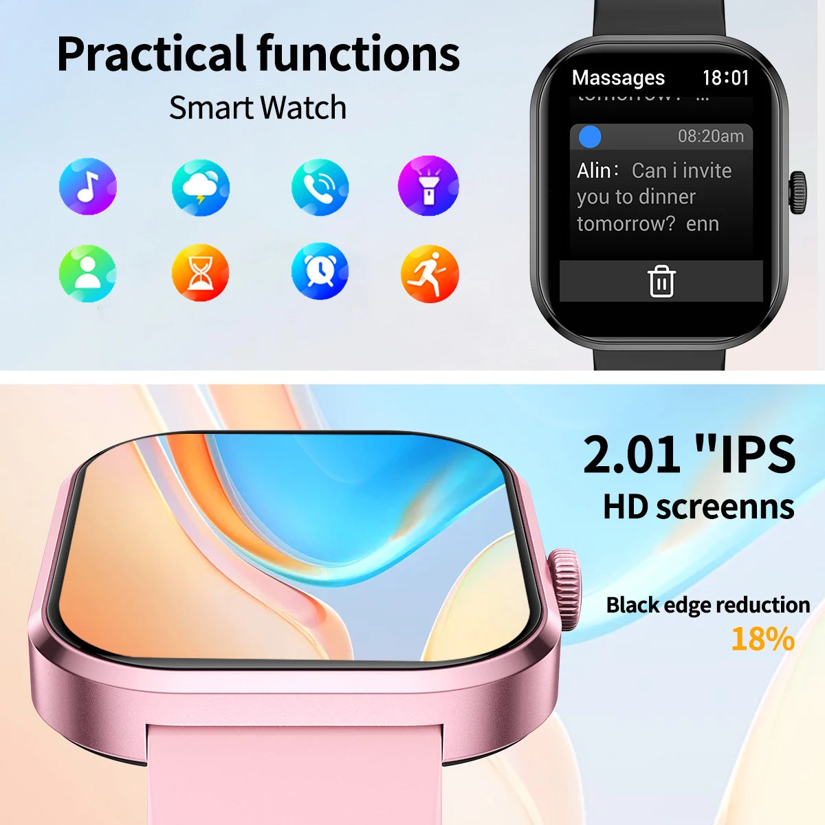 Smart watch with full touch screen, Bluetooth calling, message alerts and more, compatible with iPhone/android mobile phones