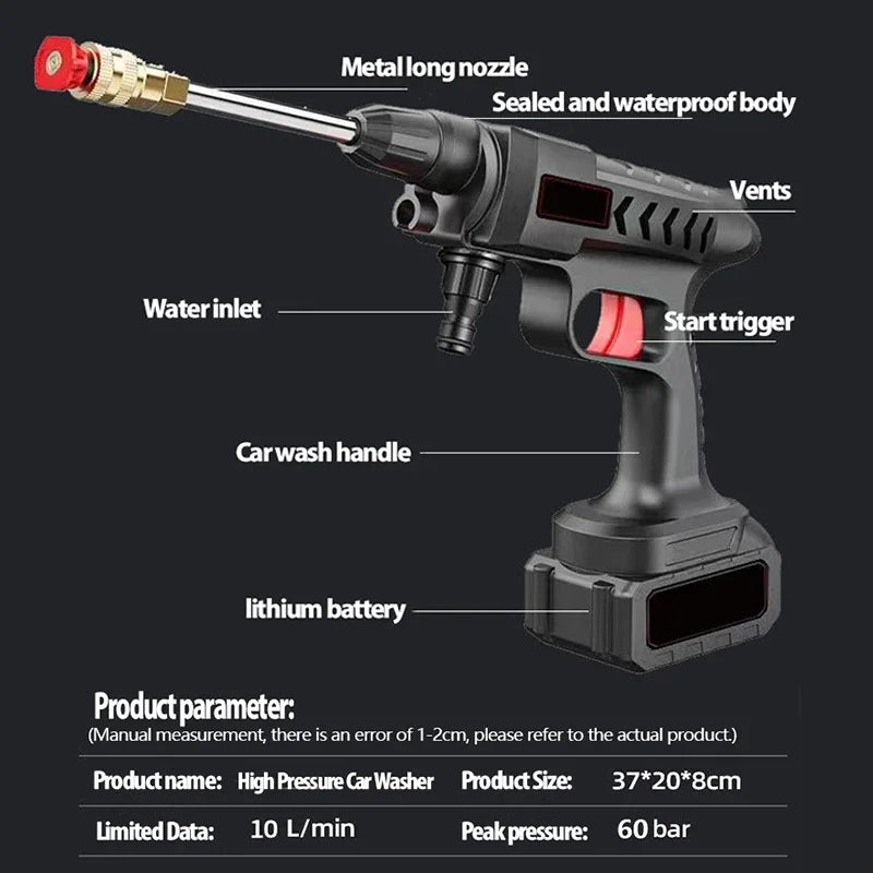 EAFC 60Bar Cordless High Pressure Car Washer  30000mAh Rechargeable Car Wash Gun Electric Water Gun Foam Machine