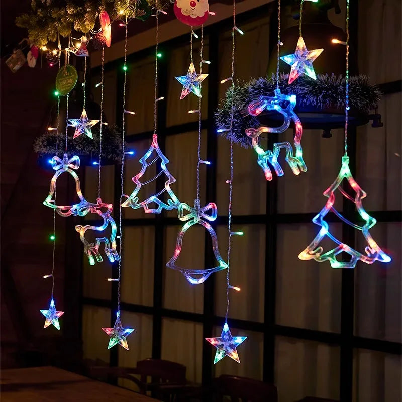 LED Christmas Holiday Stars&Moon Garland String Lights Fairy Room Curtain Lighting Home New Year Party Wedding Room Decoration