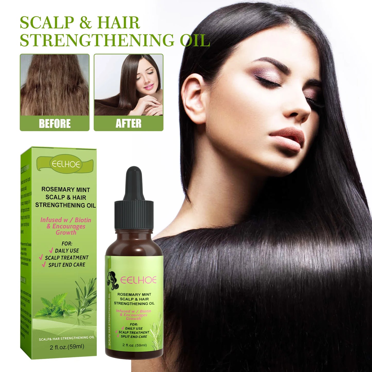 59ml Batana Rosemary Mint Scalp Hair Strengthening Oil Biotin Essential Oils Nourishing Treatment Split Ends Dry All Types