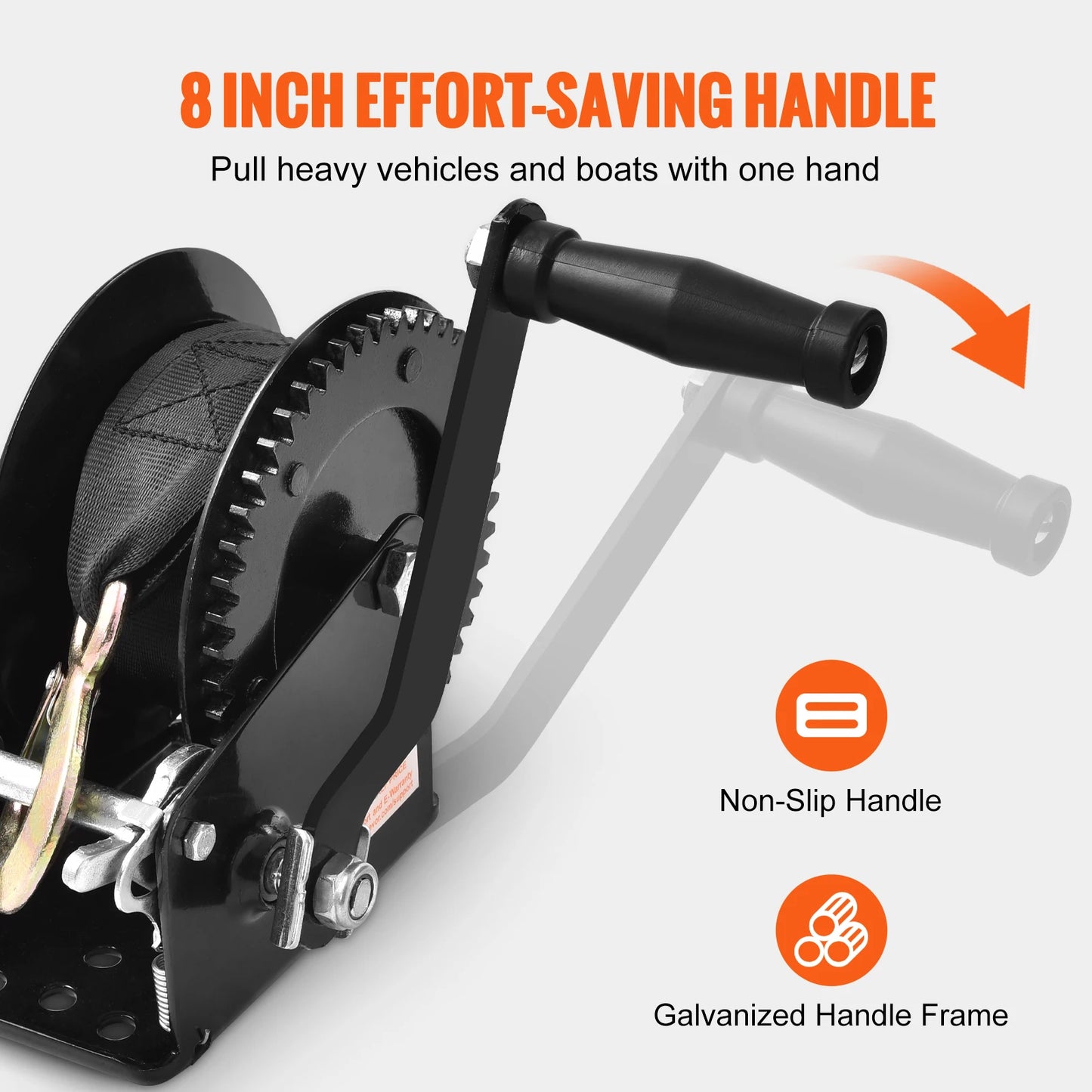 VEVOR Hand Winch 1600 lbs Pulling Capacity Boat Trailer Winch Heavy Duty Rope Crank with Polyester Strap and Two-Way Ratchet