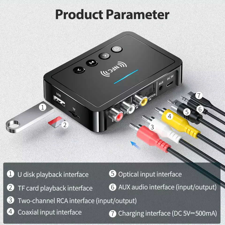 Bluetooth 5.0 Transmitter Receiver Wireless 3.5mm Adapter AUX NFC to 2 RCA Audio