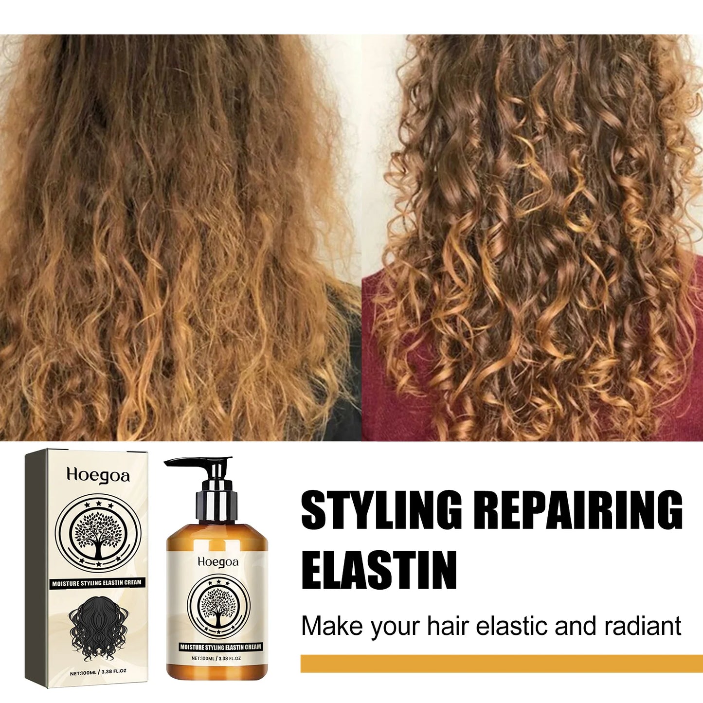 Hair Curling Cream Styling Sculpting Frizzy Wavy Boost Elastin Volumizing Fluffy Thickening Nourishing Enhance Hair Define Cream