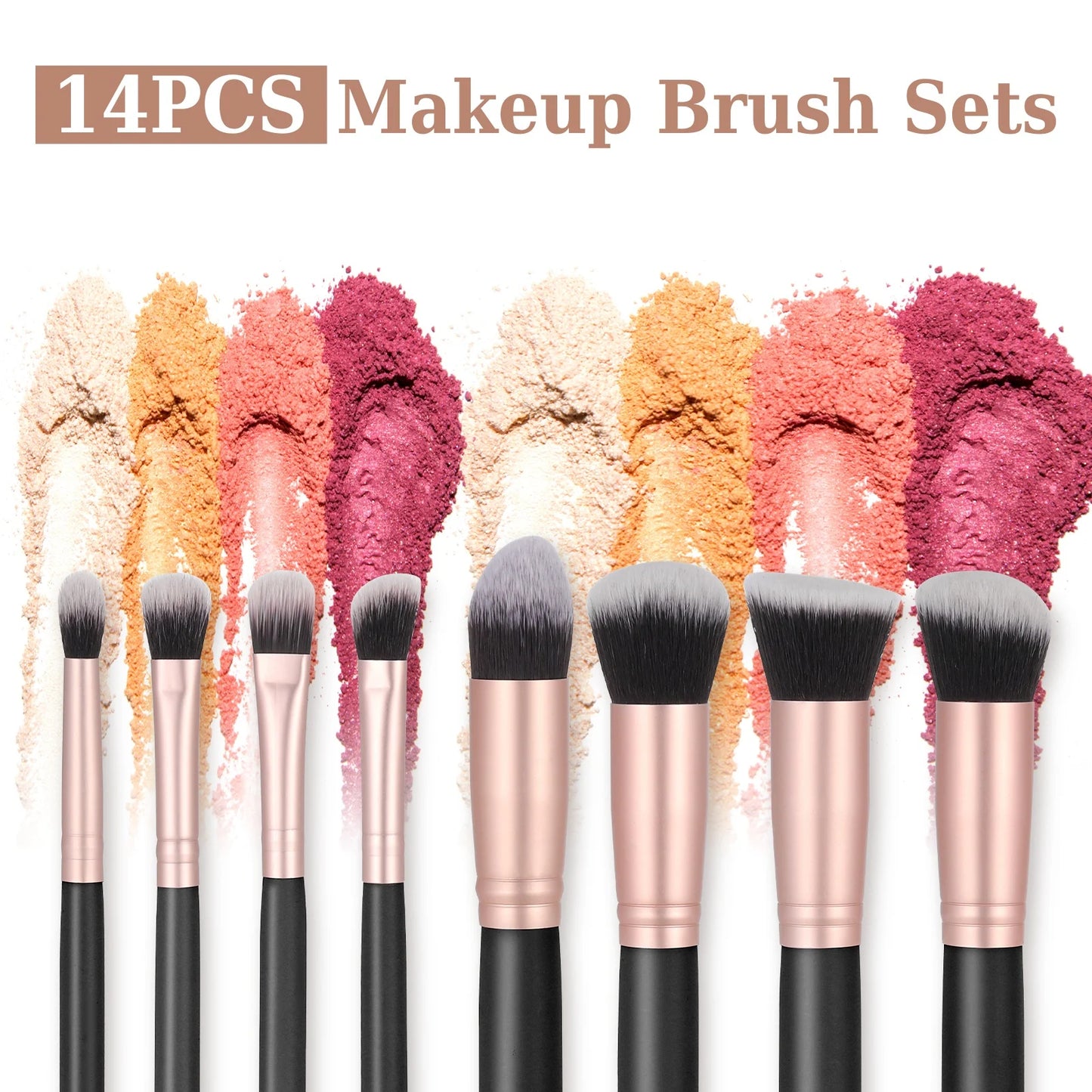 14PCS Makeup Brushes Set With PU Leather Holder, Premium Synthetic Professional Makeup Brushes for Full Face Make Up