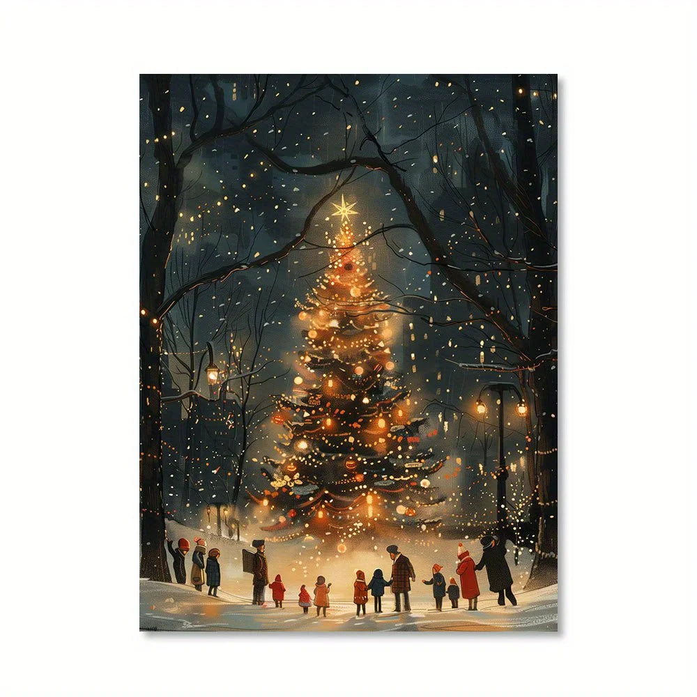 1PC New York Christmas Tree Canvas Painting 12x16 inches Modern Living Room and Bedroom Wall Decoration Framed Home Decoration